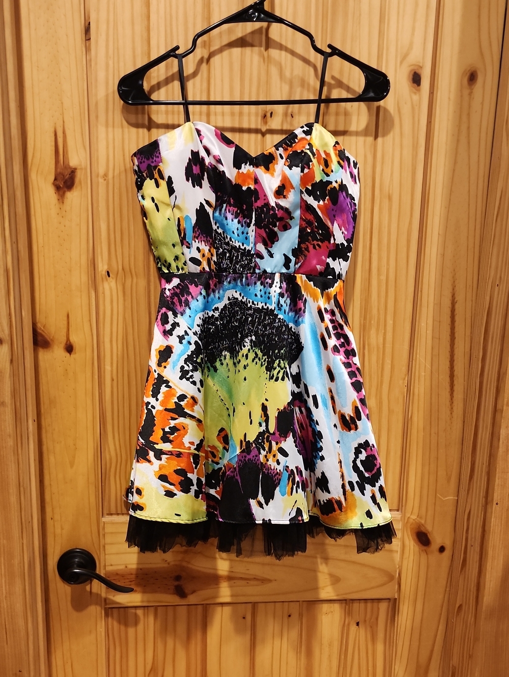 Deb Multicolor Animal Print Strapless Dress with Tulle Hem